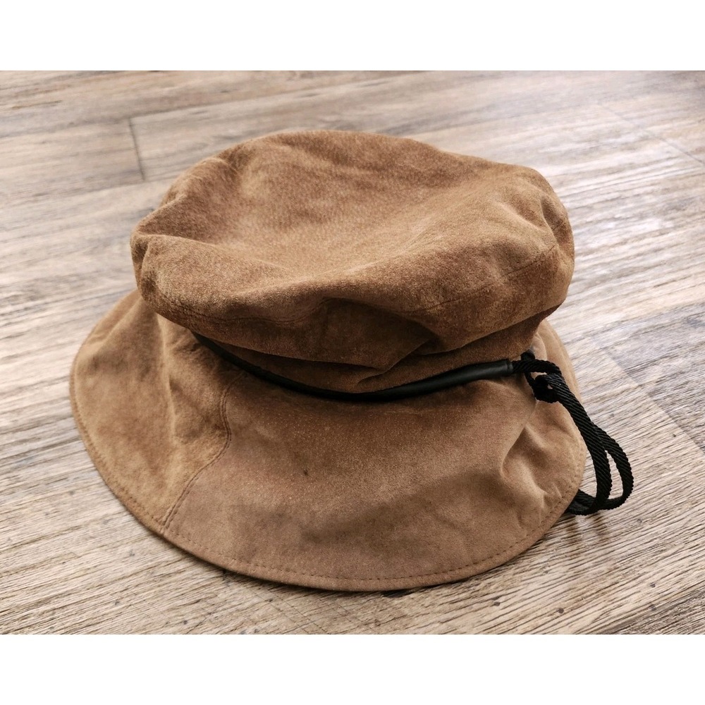Vintage Eric Javits Packable Bucket Hat Suede Brown One Size Water Repellent